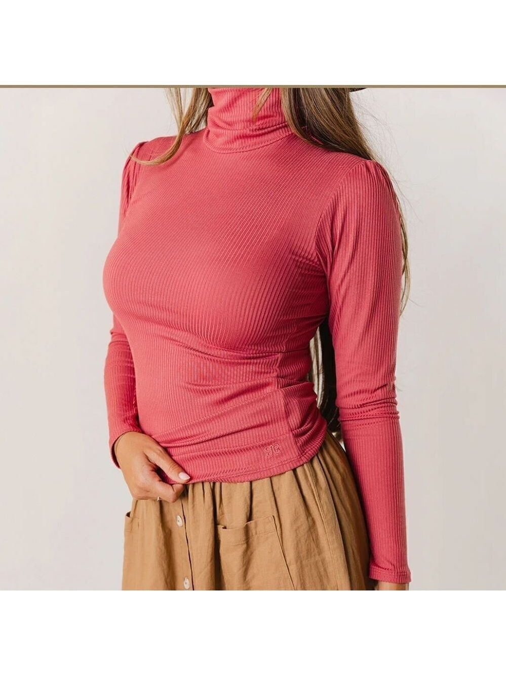 Albion Fit Women's Ribbed Turtleneck Top Mauve Large NWT
